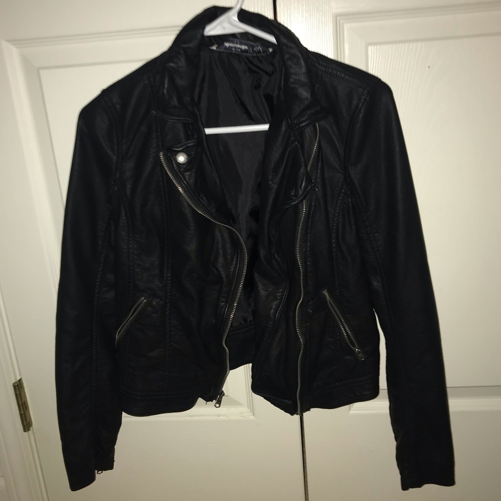 Abercrombie kids black leather jacket